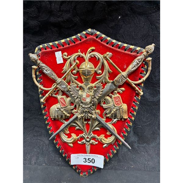 Vintage coat of arms on velvet 12"x9"