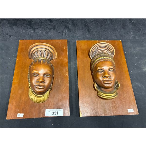 Pair of mid century wooden African pictures 14"x9"