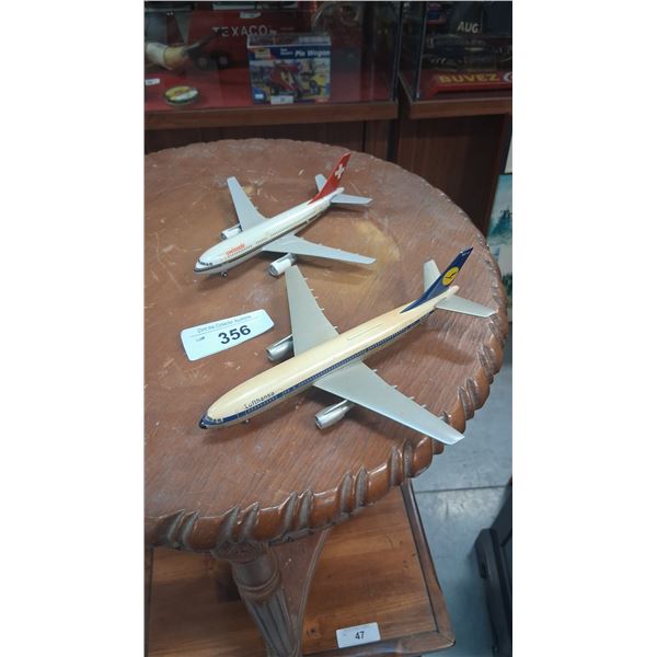2 Vintage jetliners Luffhansa and Swiss Air models, heavy metal, 9" and 7"
