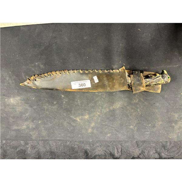 Incredible hand made bowie knife with leather sheath, 19"
