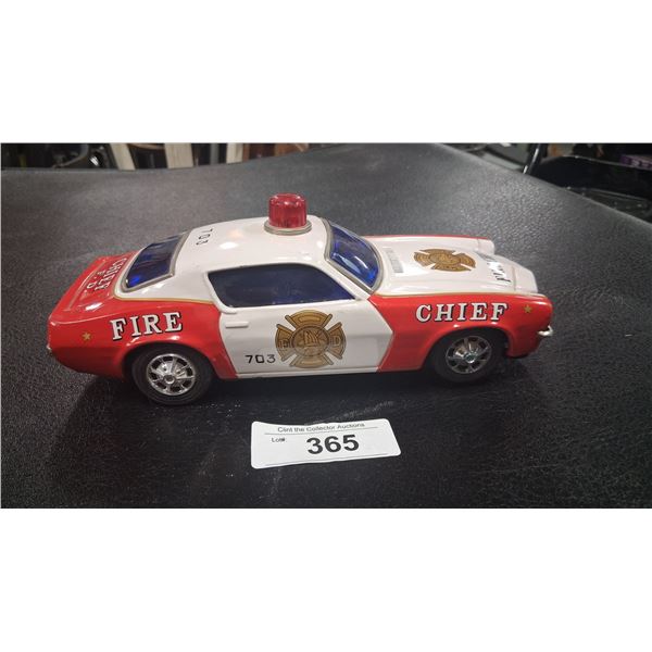 Vintage tin litho Camero Fire Chief car, made in Japan, battery operated, 10"