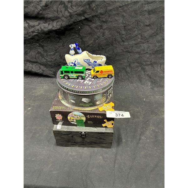 Collectable lot of train puzzles, hot wheels ect...