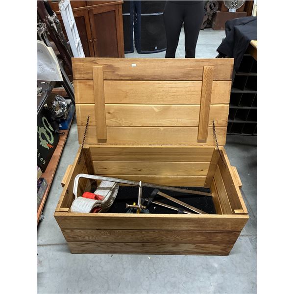 Wooden chest with contents, 34"x19"