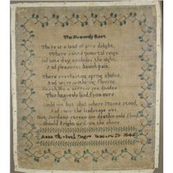 An Embroidered and Beaded Sampler, dated 1844,  The Heavenly Rest  poem,