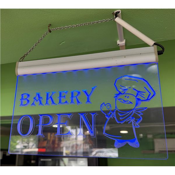 Bakery Open Sign w/ Chef Design & Ceiling Mount 12" x 6.5"