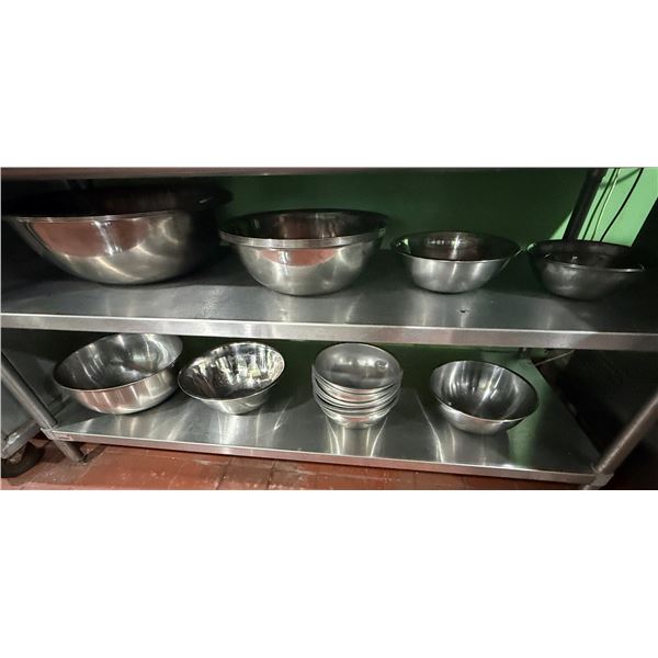 Multiple Metal Mixing Bowls, Misc Sizes (shelf not included)