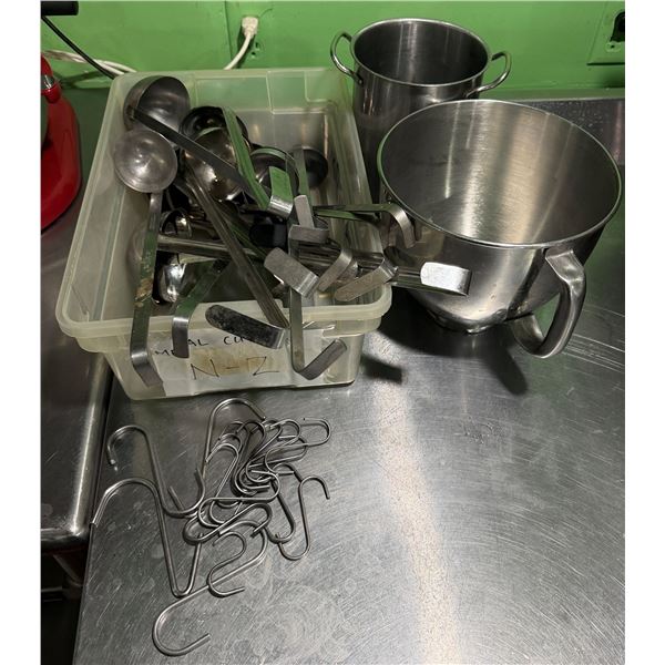 Mixing Bowl w/ Handle, Stock Pot & Multiple Ladles & Hooks, Misc Sizes