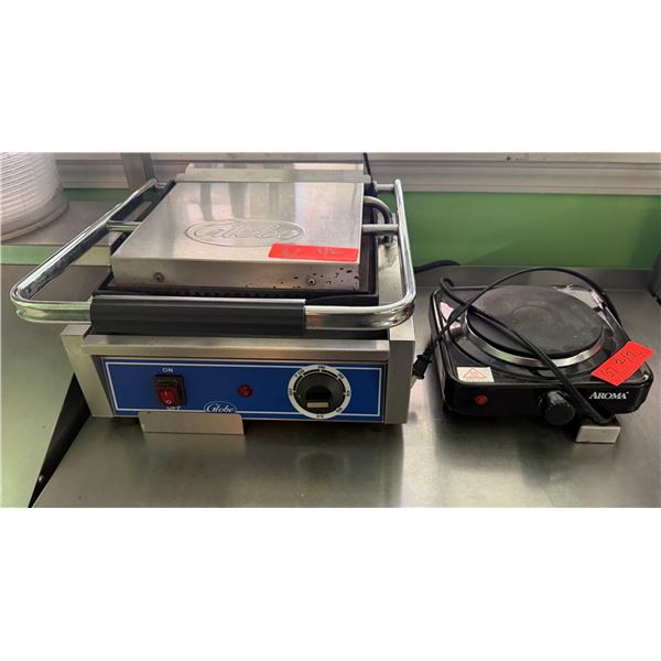 Globe GPG10 Commercial Panini Grill & Aroma Single Burner Hot Plate