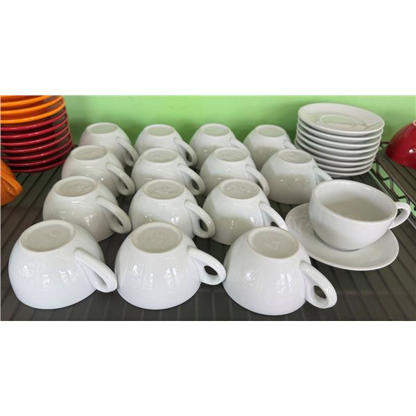 Qty 15 Nuova Point White Latte Cups w/ 9 Saucers