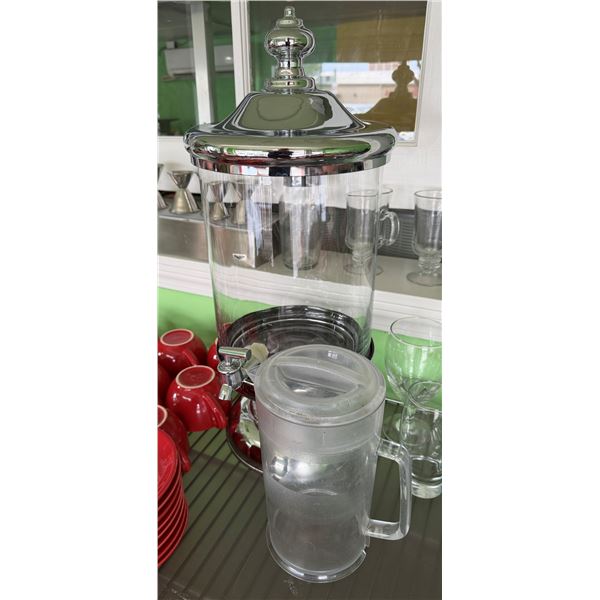 Clear Metal Beverage Dispenser & Plastic Pitcher w/ Lid, Misc Sizes