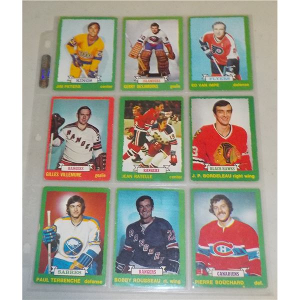 Lot of 9 1973-74 O-Pee-Chee Hockey cards