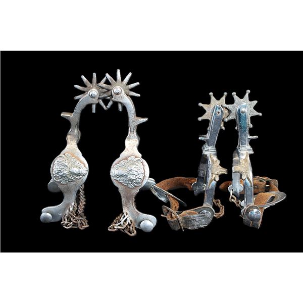 Star Marked Buermann Buffalo Head Spurs- 1.5" Bands- 2" Drop Shanks- 1.75" 10 Point Rowels- Chap Gua