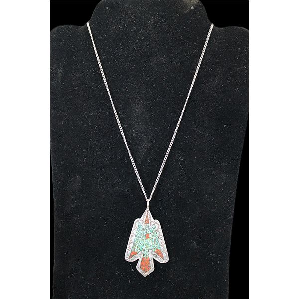 Marked L Neveih- R Begay Turquoise And Coral Necklace