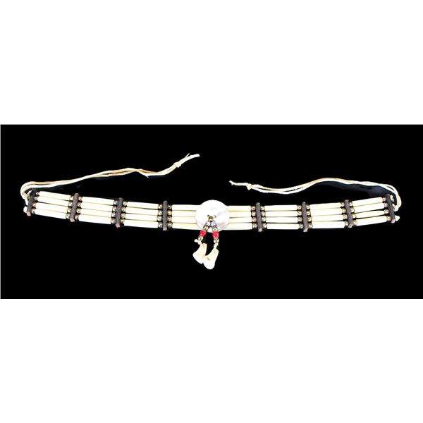 Elk Bone Choker- Beaded Elk Ivory Drops- 17" X 1.25"
