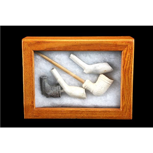 4 Vintage Pipes In Shadow Box- 8" X 2.5" X 6"