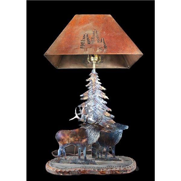 Plasma Cut Metal Elk Lamp- 27" X 15- Works