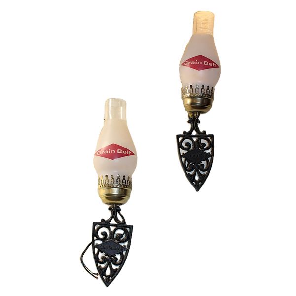 2 Grain Belt Wall Hanging Electric Lights- Cast Trivets- Plugs Need To Be Wired In- Very Cool