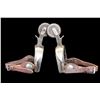 Image 1 : Inside Marked Crockett Silver Overlaid Leaf Pattern Spurs- 1" Bands- 2.5" Shanks- 2" Rowels- Chap Gu