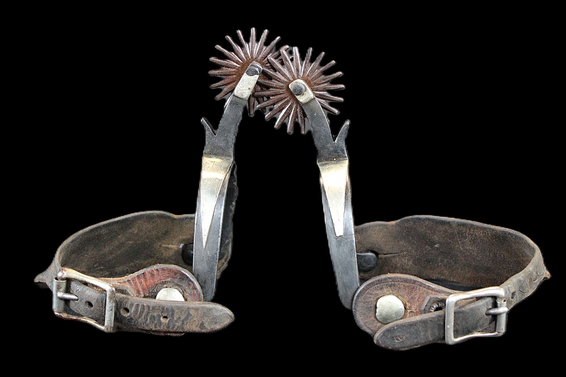 Unmarked Double Mounted Silver Overlaid Spurs (Attributed To Tom ...