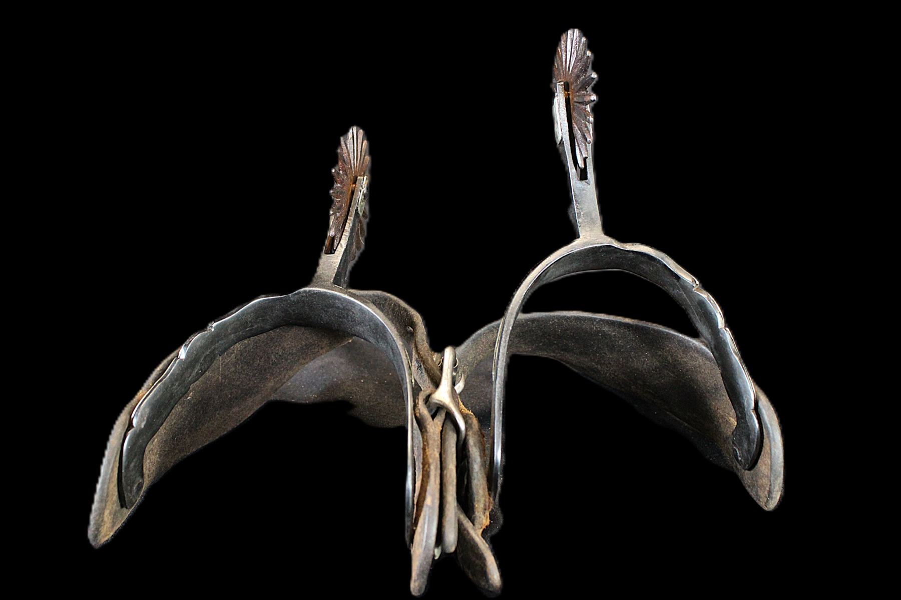 Unmarked Double Mounted Silver Overlaid Spurs (Attributed To Tom ...