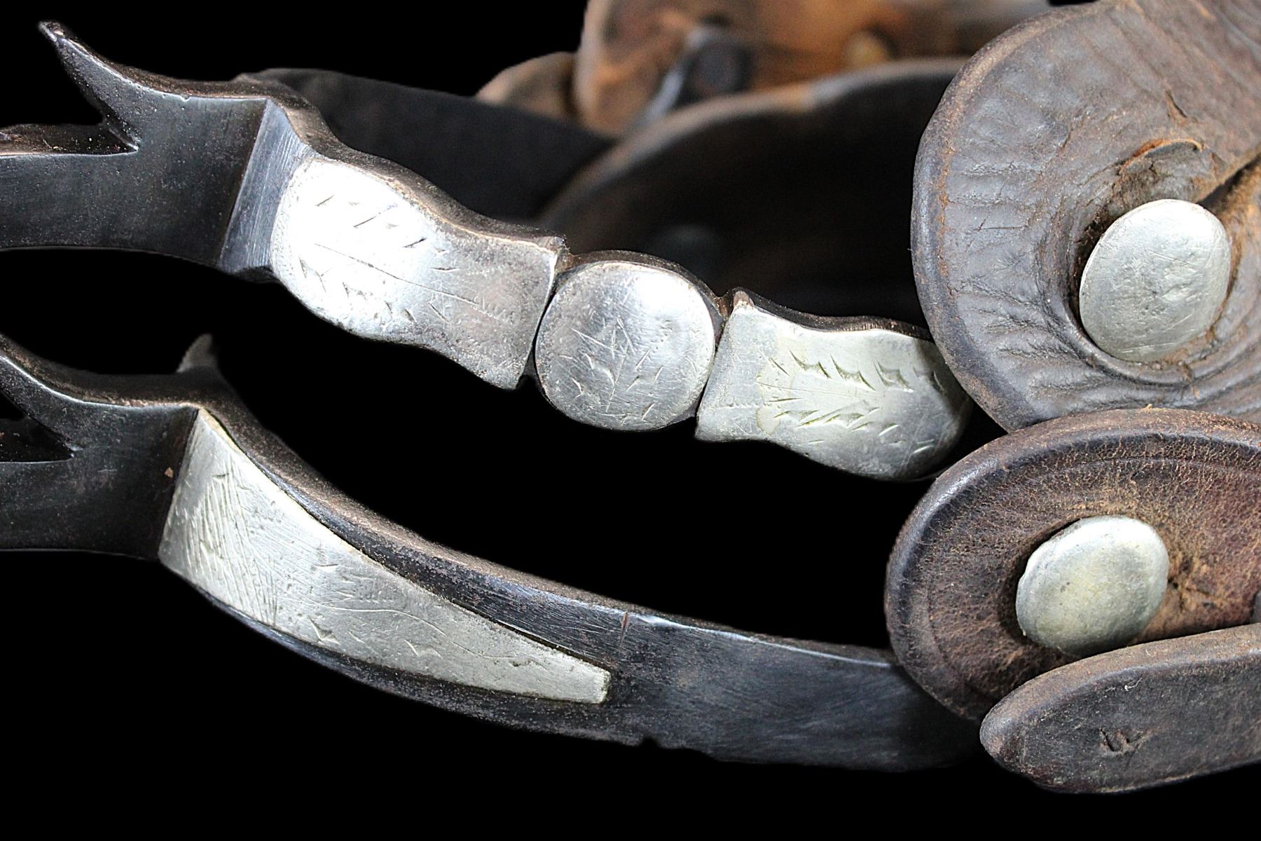 Unmarked Double Mounted Silver Overlaid Spurs (Attributed To Tom ...