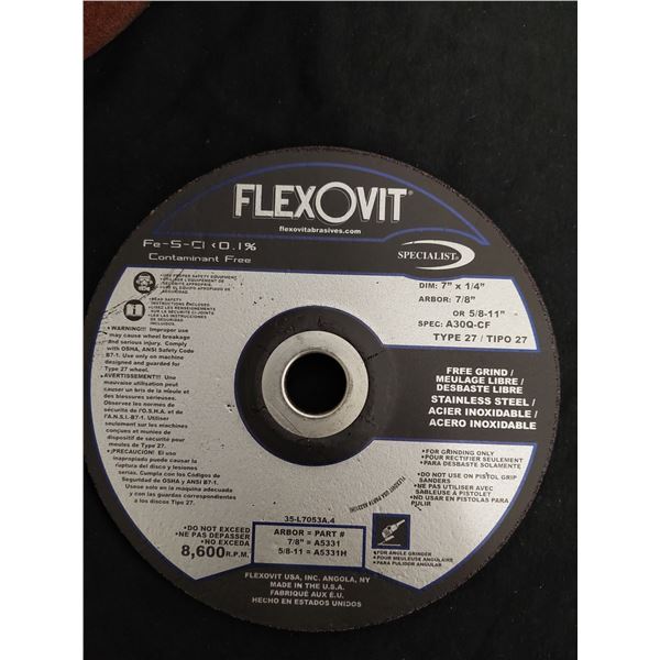 BOITE DE 10 DISQUES ABRASIFS FLEXOVIT TYPE 27, 7" X 1/4" X 7/8"