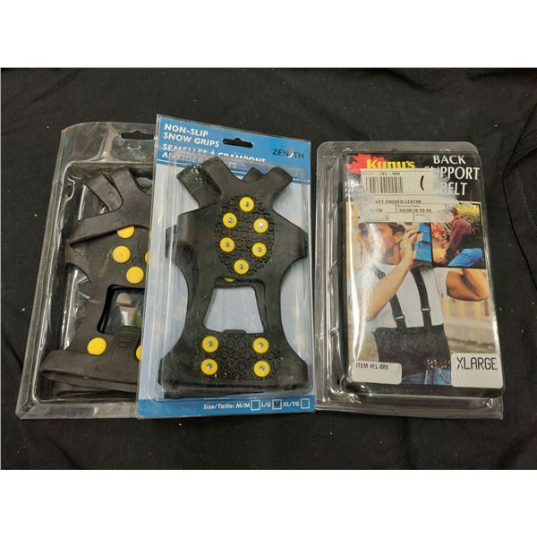 LOT DE PRODUITS ASST. 2 X SEMELLES À CRAMPON 1 X CEINTURE DE SOUTIEN