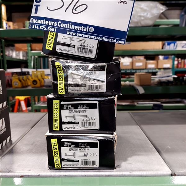 BOITE DE 100 CHEVILLES AVEC CLOUS 1/4" X 1-1/4" STAINLESS COBRA