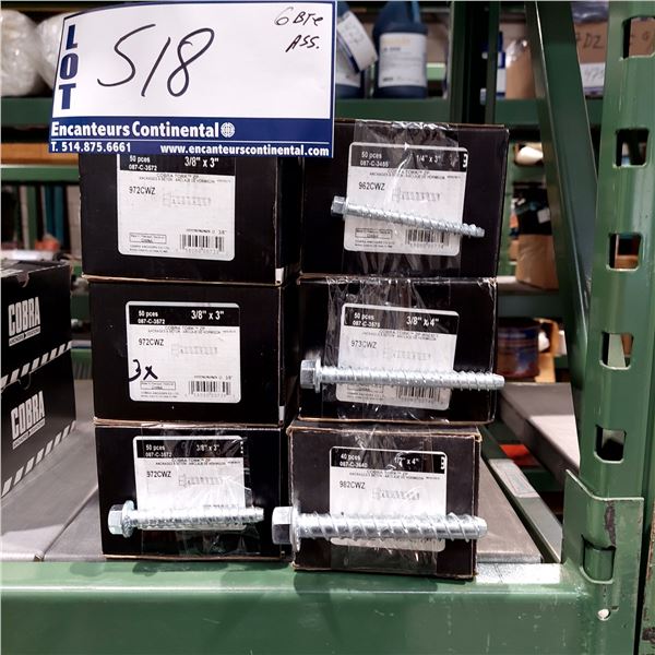 LOT DE 6 BOITES ASST. D’ANCRAGES À BÉTON VOIR PHOTO COBRA