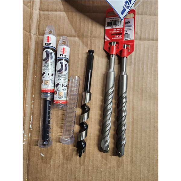 LOT DE 4 FORETS ASS. 2 SELF FEEDING SHIP AUGER 3/4" X 8" ITM