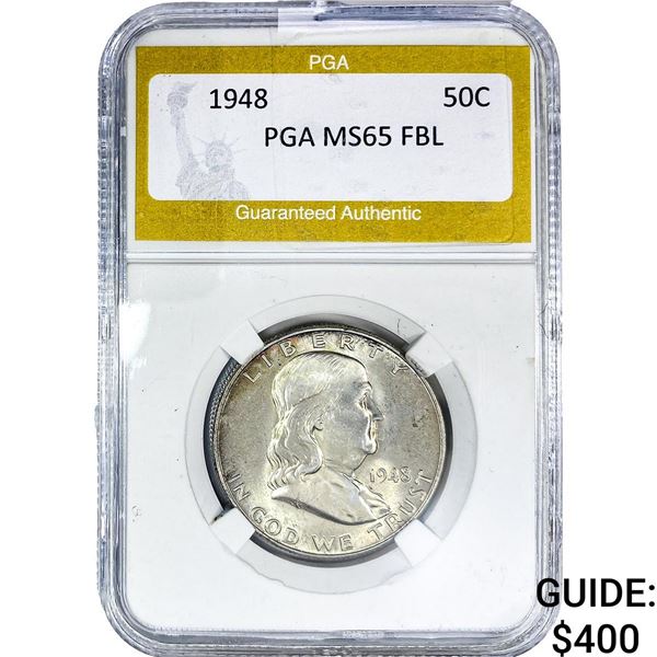 1948 Franklin Half Dollar PGA MS65 FBL