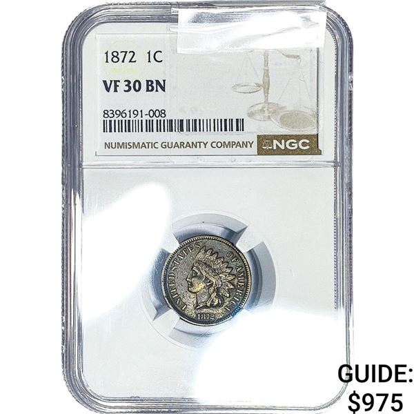 1872 Indian Head Cent NGC VF30 BN