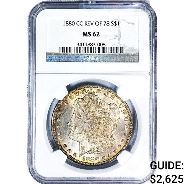 1880-CC Rev. 1878 Morgan Silver Dollar NGC MS62