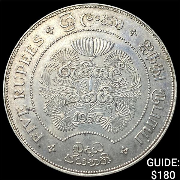 1957 Ceylon Silver 5 Rupees