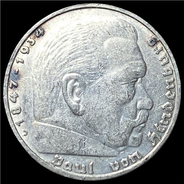 1936D Germany Silver 5 Reichsmark