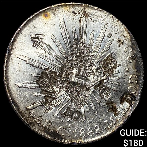 1888 Mexico Silver 8 Reales Chopmarks NEARLY UNCIRCULATED