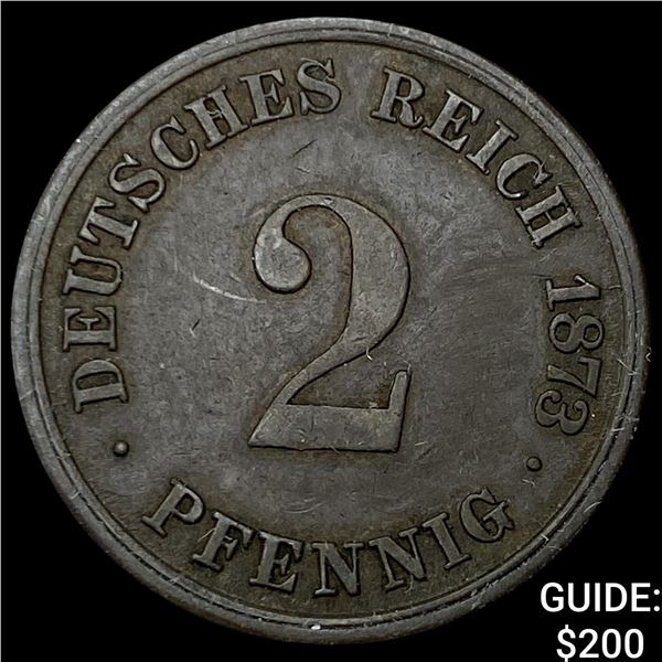 1873-D German Silver 2 Pfennig NEARLY UNCIRCULATED