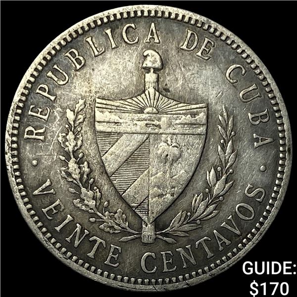 1915 Cuba Silver 20 Centavos NEARLY UNCIRCULATED