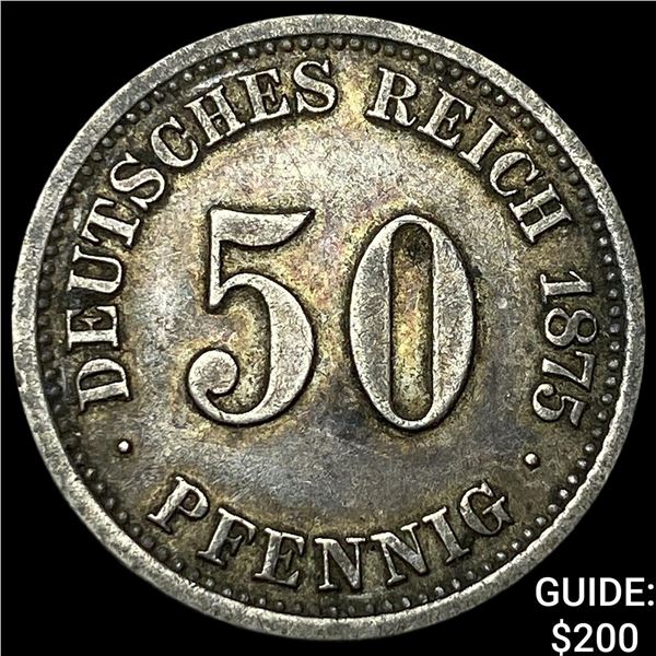 1875-C Germany Silver 50 Pfennig NEARLY UNCIRCULATED