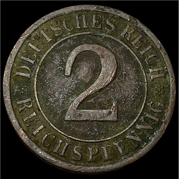 1936 German Weimar Bronze 2 Reichspfennig NEARLY UNCIRCULATED