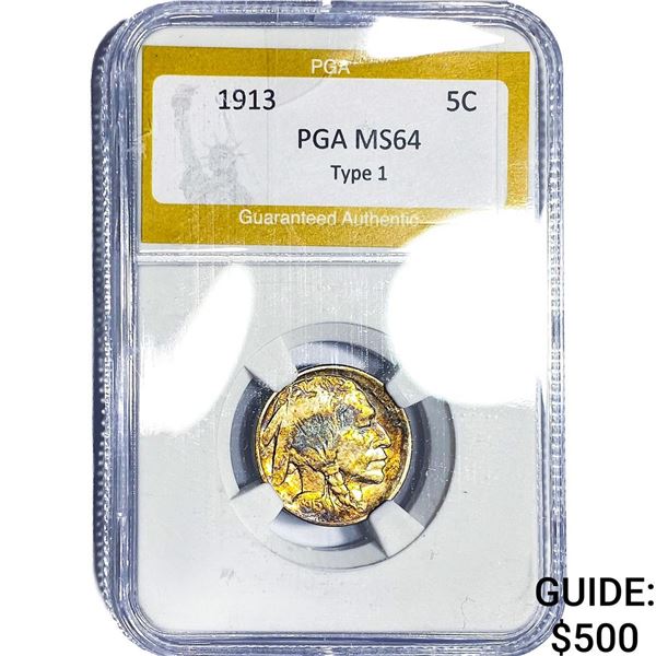 1913 Buffalo Nickel PGA MS64 Type 1