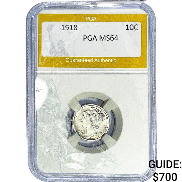 1918 Mercury Silver Dime PGA MS64