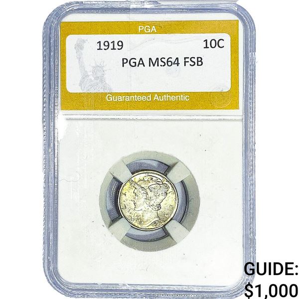 1919 Mercury Silver Dime PGA MS64 FSB