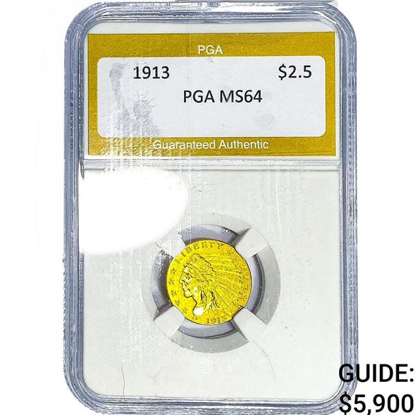 1913 $2.50 Gold Quarter Eagle PGA MS64