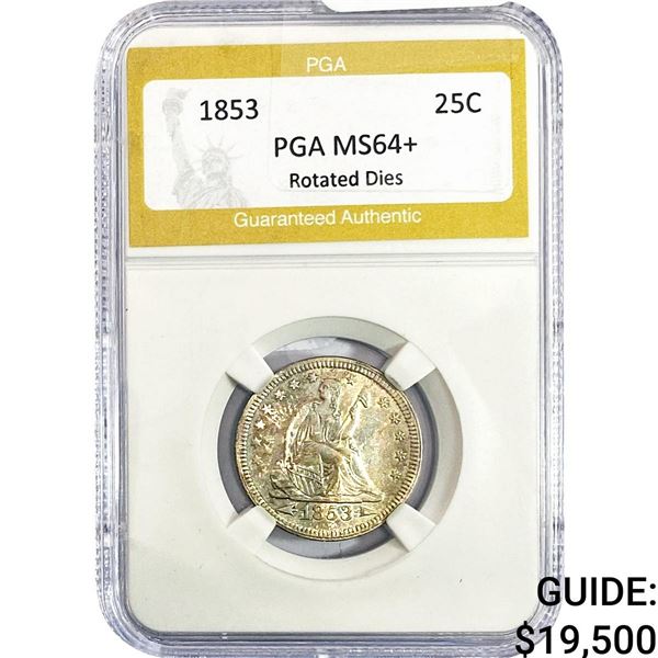 1853 Seated Liberty Quarter PGA MS64+ Rotated Dies