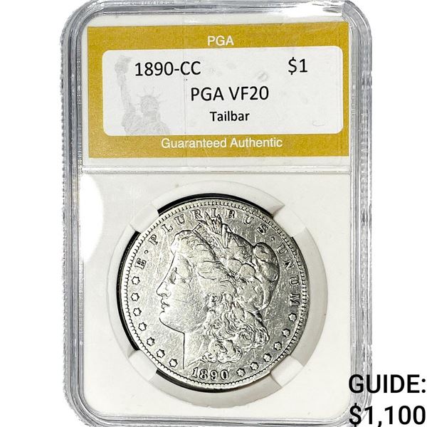 1890-CC tailbar Morgan Silver Dollar PGA VF20
