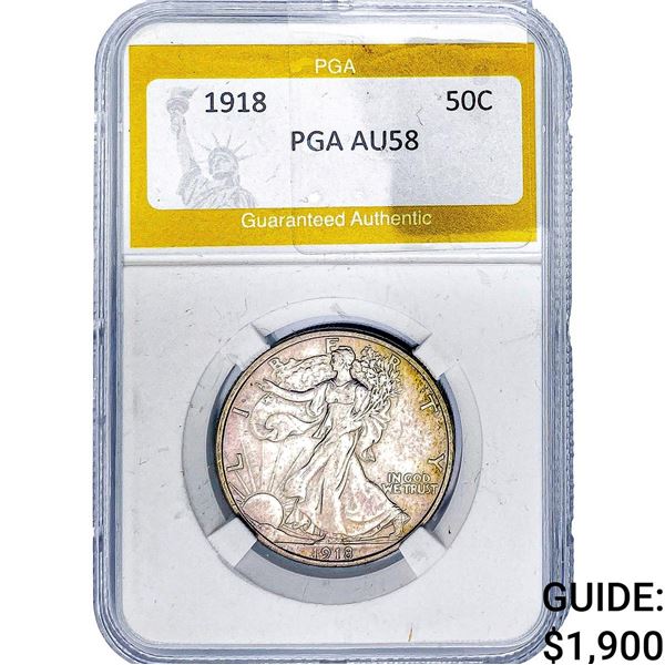 1918 Walking Liberty Half Dollar PGA AU58