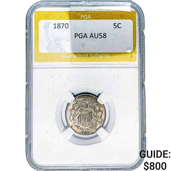 1870 Shield Nickel PGA AU58