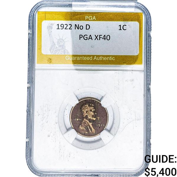 1922 No D Wheat Cent PGA XF40