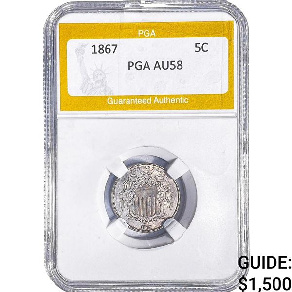 1867 Shield Nickel PGA AU58